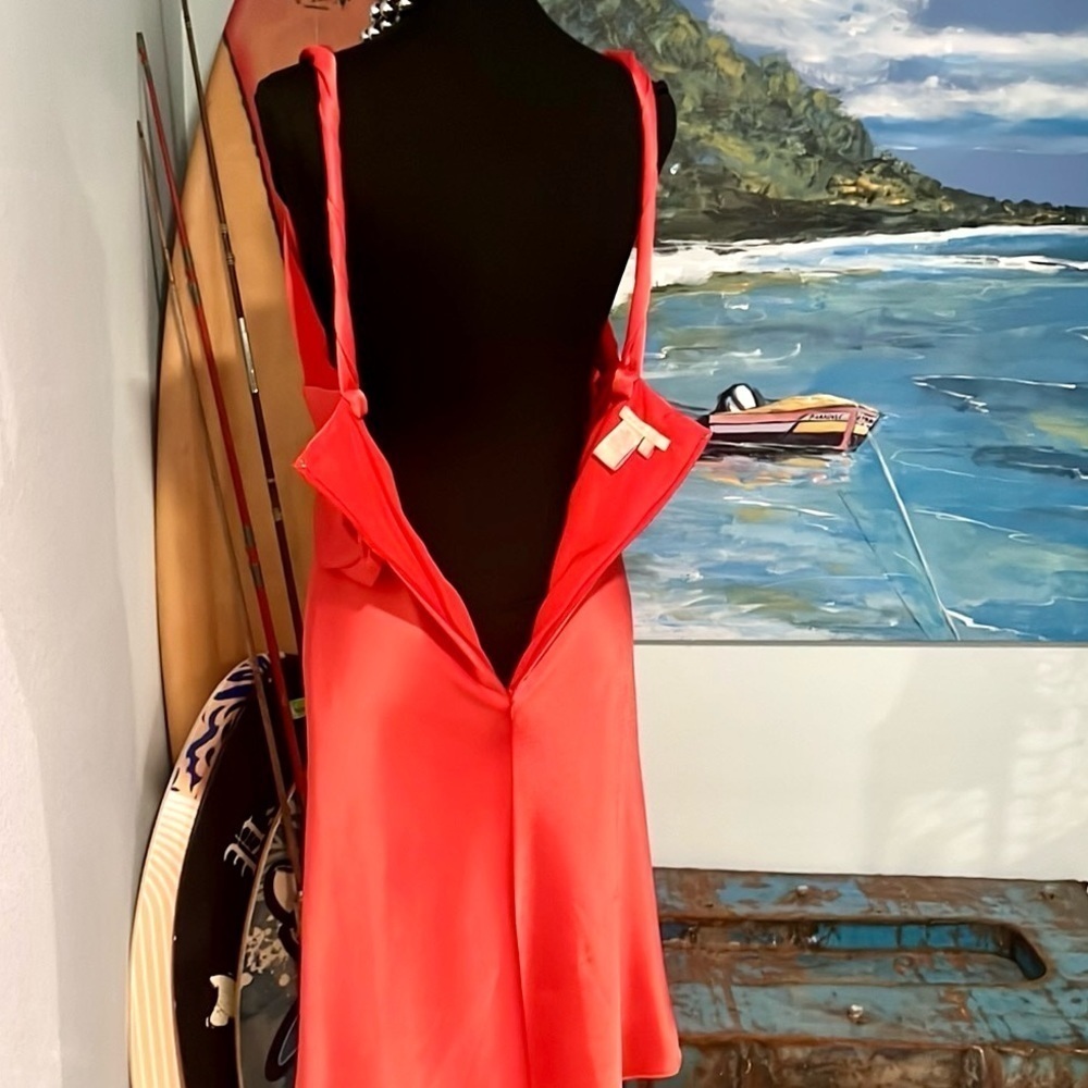 VTG Issue New York Coral Satin Slip Dress Bias Cut Cocktail Evening Glam Size - Picture 7 of 11